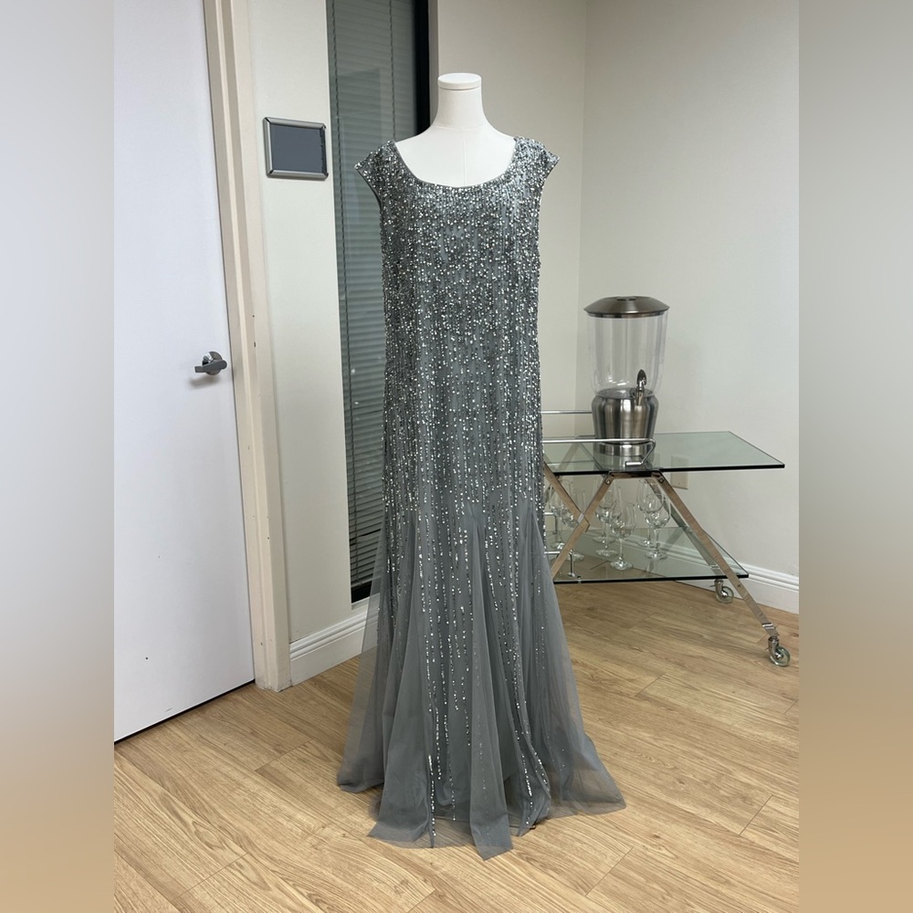 Adrianna Papell Embellished Grey Mermaid Gown
